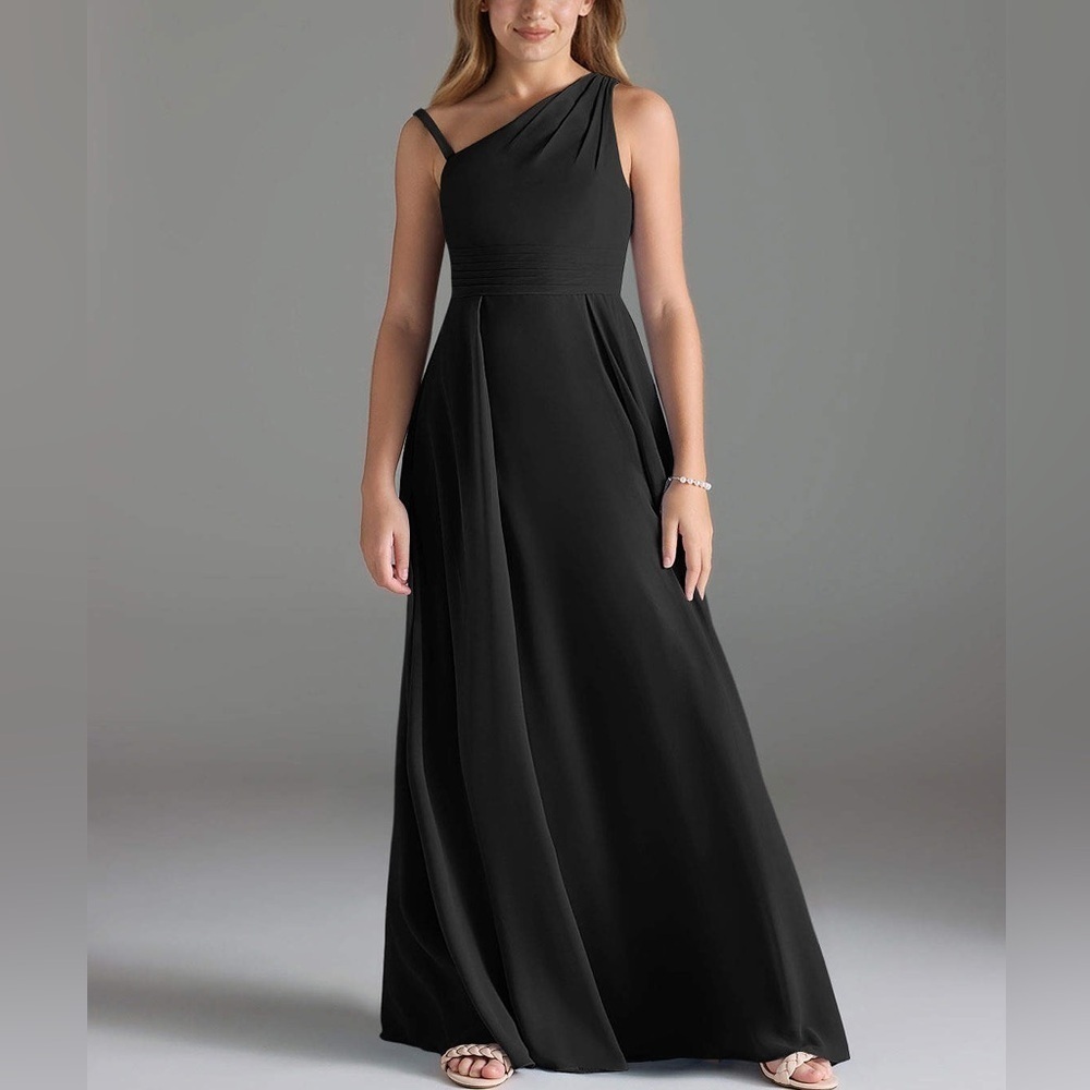 AZAZIE DALLAS - Black A-Line Pleated Chiffon Dress A14